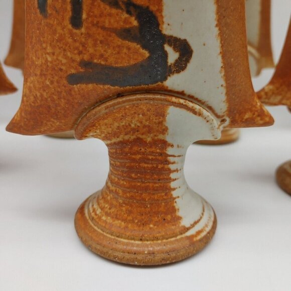 John Natale Vintage Pottery Brown Beige Clay Carafe with Cork Lid 7 Wine Cups - Picture 3 of 12